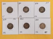 Six early Indian and Flying Eagle Cents