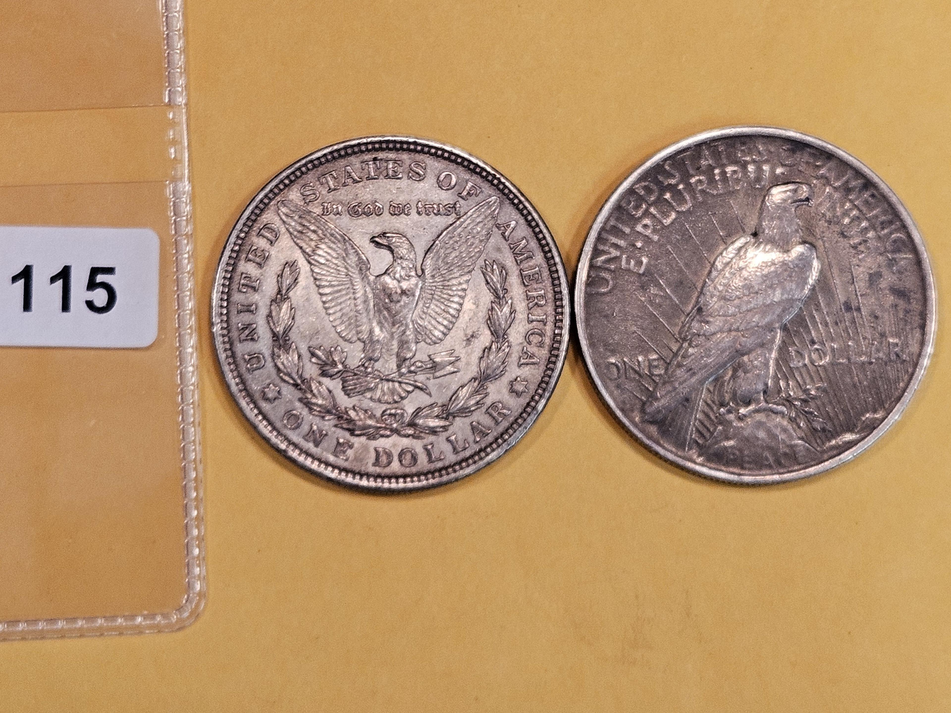 1921 Morgan and 1924 Peace silver dollars