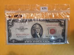 Six $2 Red Seal US Notes