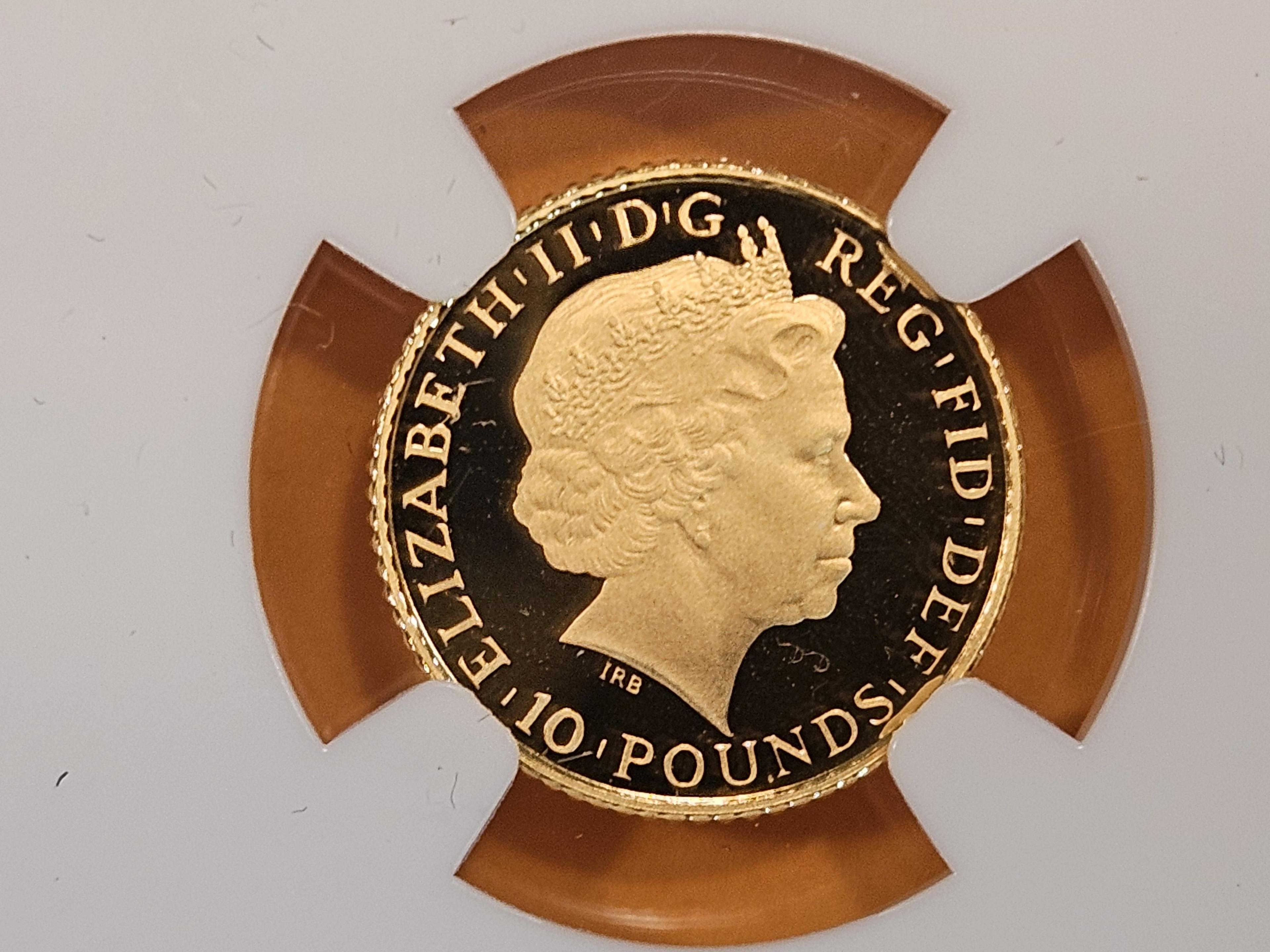 PERFECT! GOLD! NGC 2014 Great Britain Gold 10 pounds in Proof 70 Ultra Cameo