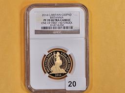 PERFECT! GOLD! NGC 2014 Great Britain Gold 50 pounds in Proof 70 Ultra Cameo
