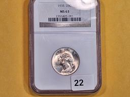 NGC 1935 silver Washington Quarter in Mint State 63