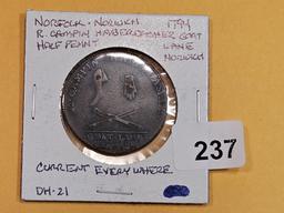 CONDER TOKEN! 1794 Norfolk-Norwich halfpenny token