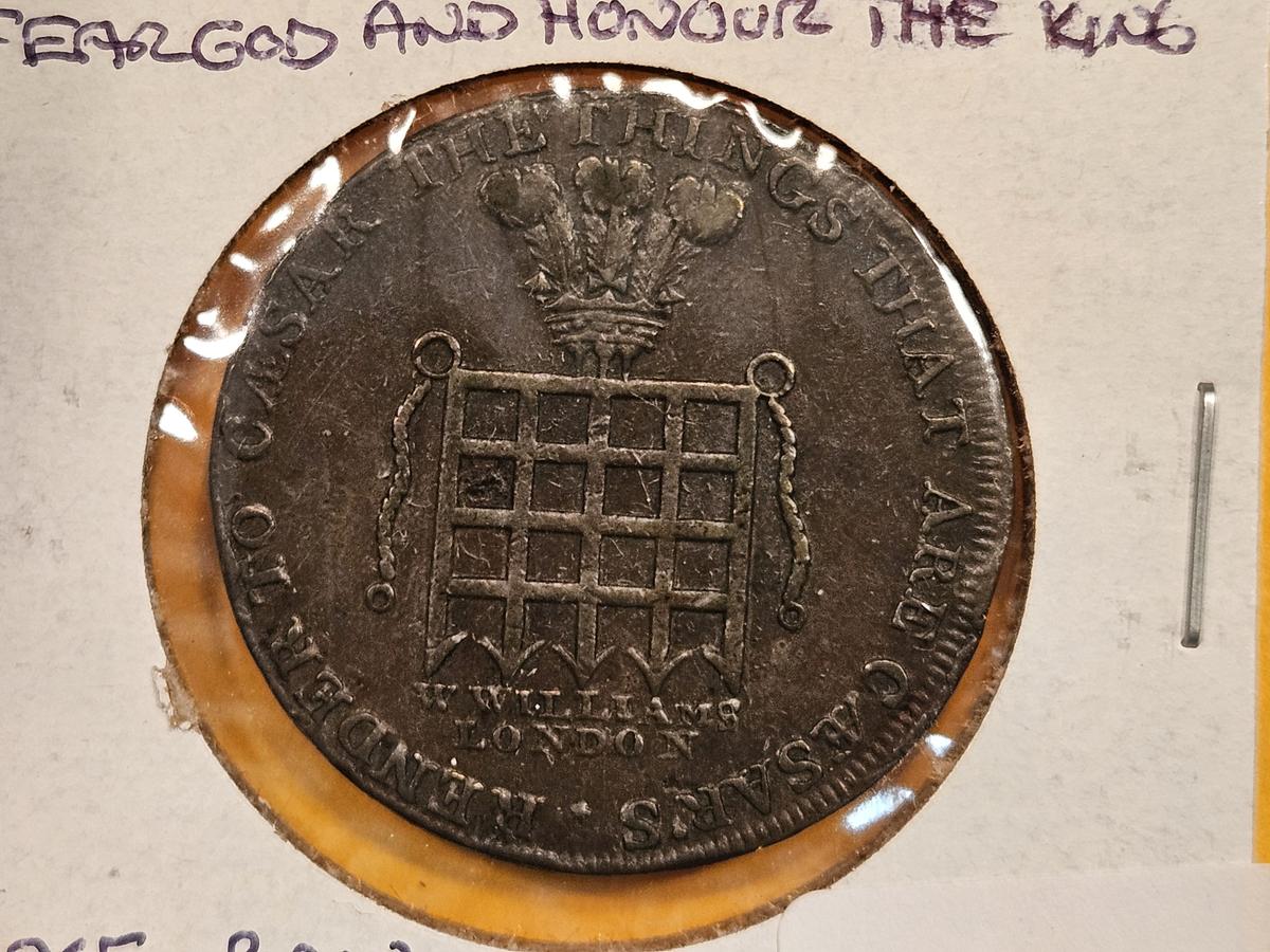 CONDER TOKEN! 1795 Middlesex-Williams halfpenny token in Very Fine plus
