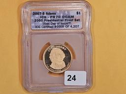 PERFECT! ICG 2007-S Adams Presidential Dollar in Proof 70 Deep Cameo