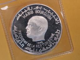 GEM Proof Deep Cameo 1969 silver Tunisia Dinar