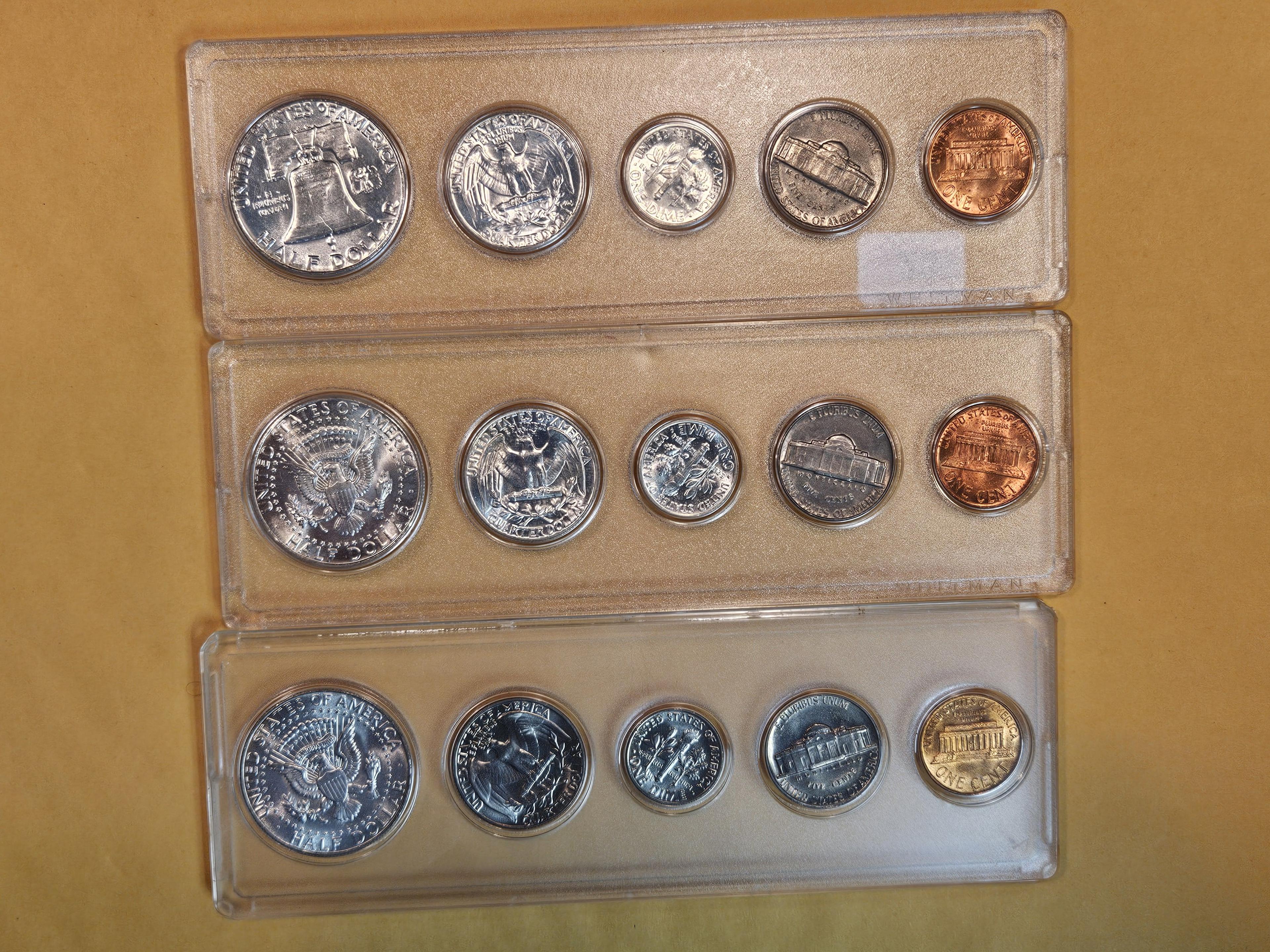 Three brilliant uncirculated US silver coin sets