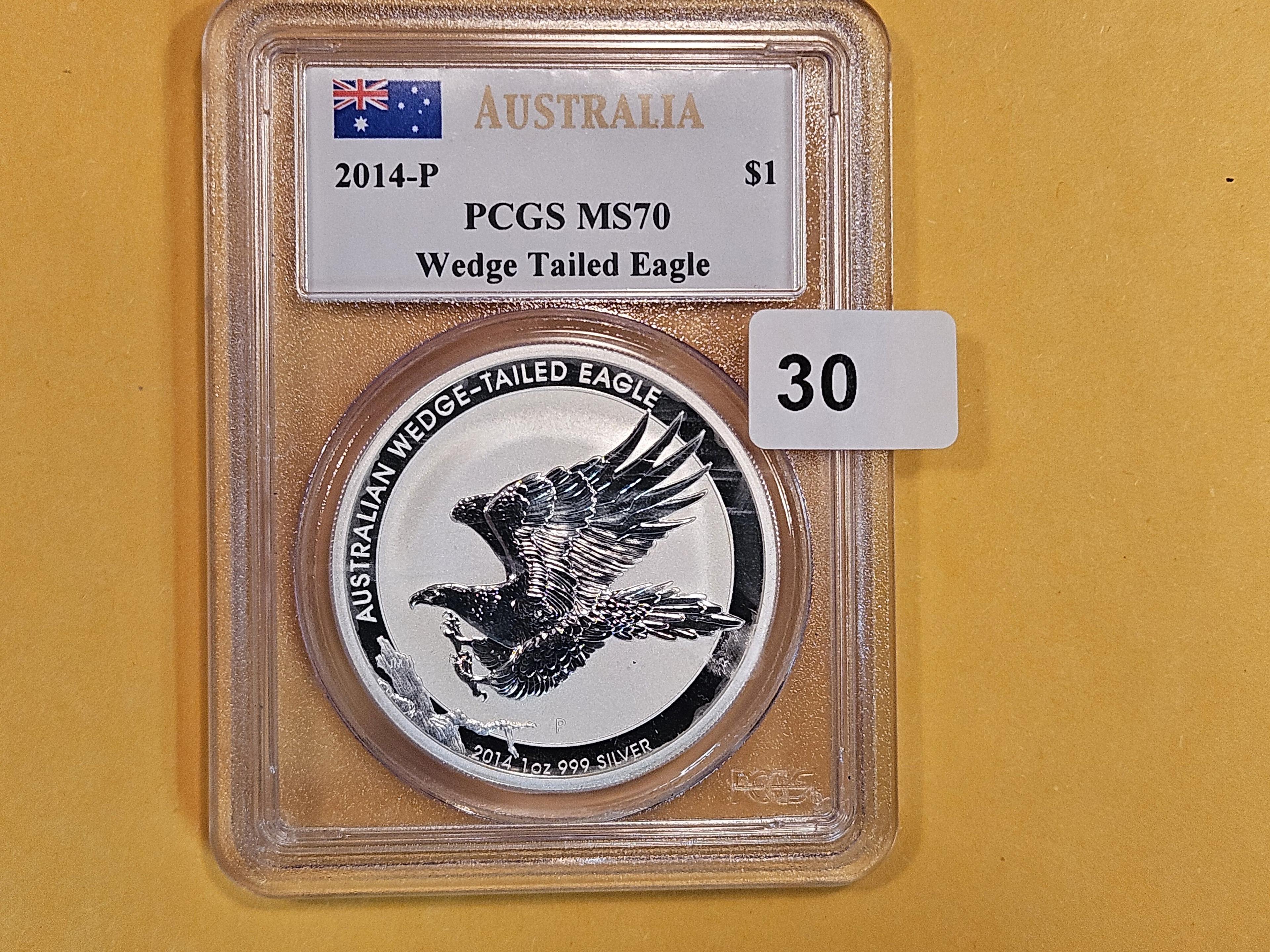PERFECT! PCGS 2014-P Australia silver Dollar in Mint State 70