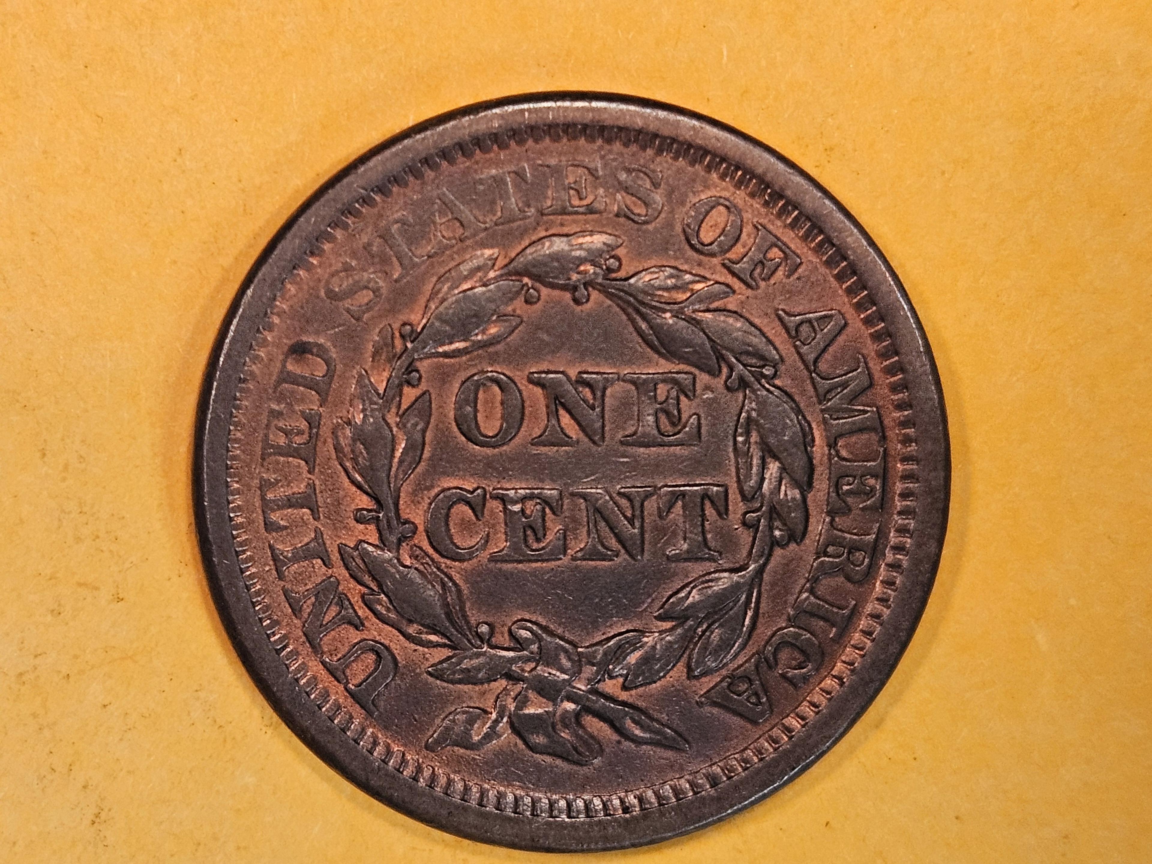 * 1856 Braided Hair Large Cent in Bright Red-Brown UNCIRCULATED!