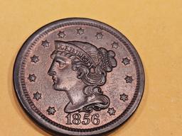 * 1856 Braided Hair Large Cent in Bright Red-Brown UNCIRCULATED!