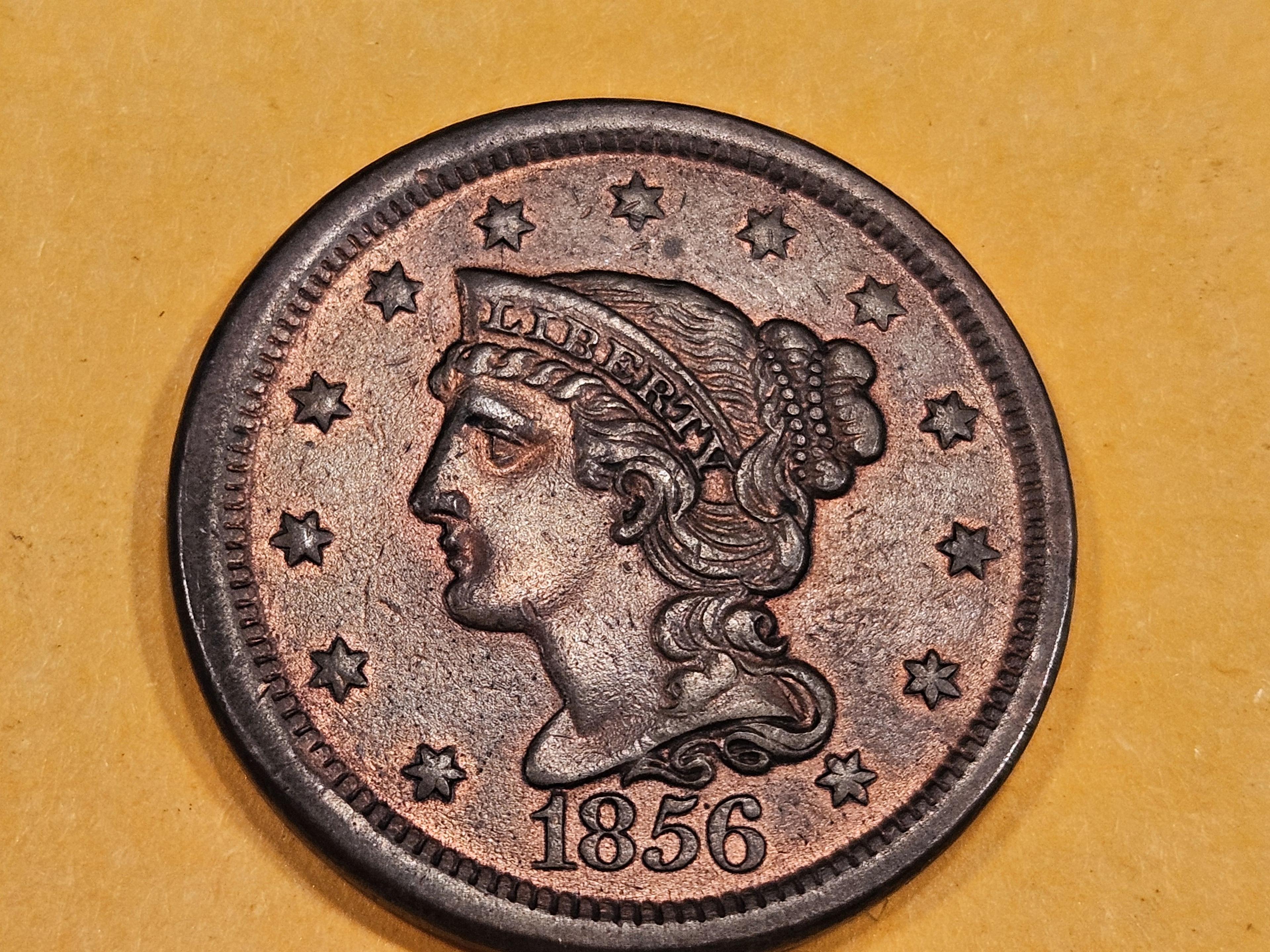 * 1856 Braided Hair Large Cent in Bright Red-Brown UNCIRCULATED!