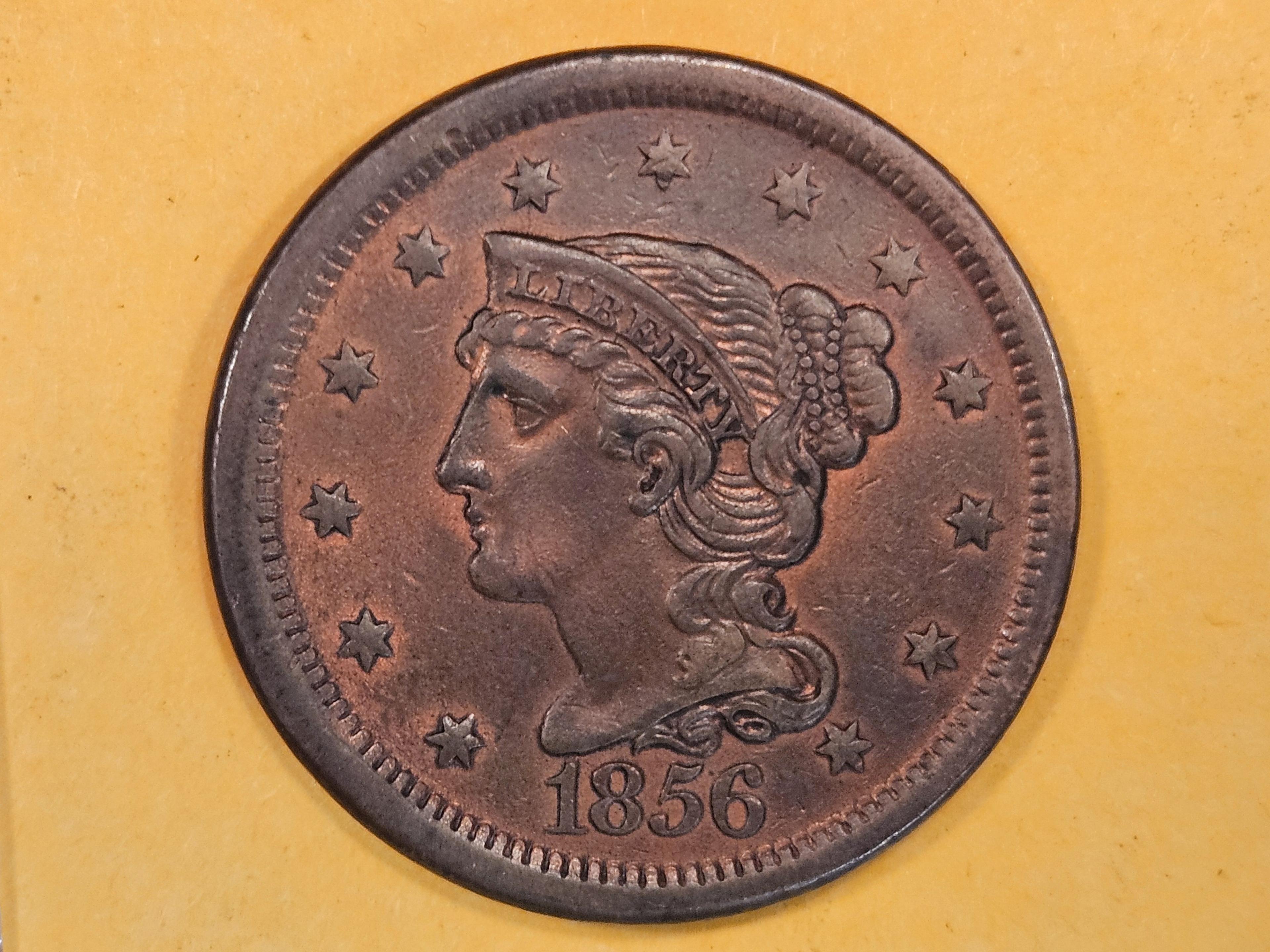 * 1856 Braided Hair Large Cent in Bright Red-Brown UNCIRCULATED!