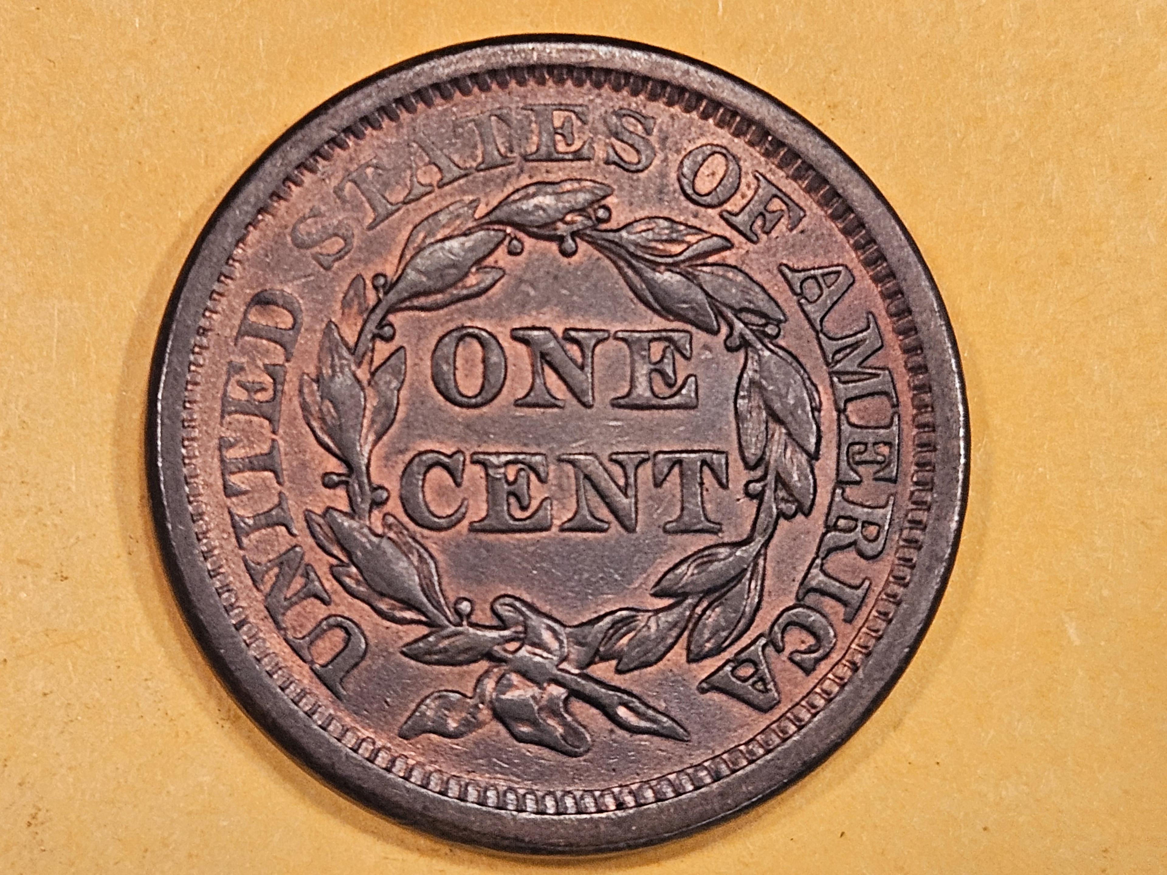 * 1856 Braided Hair Large Cent in Bright Red-Brown UNCIRCULATED!