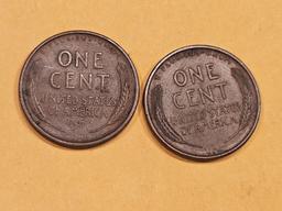 Two 1909-VDB Wheat cents in Extra Fine plus