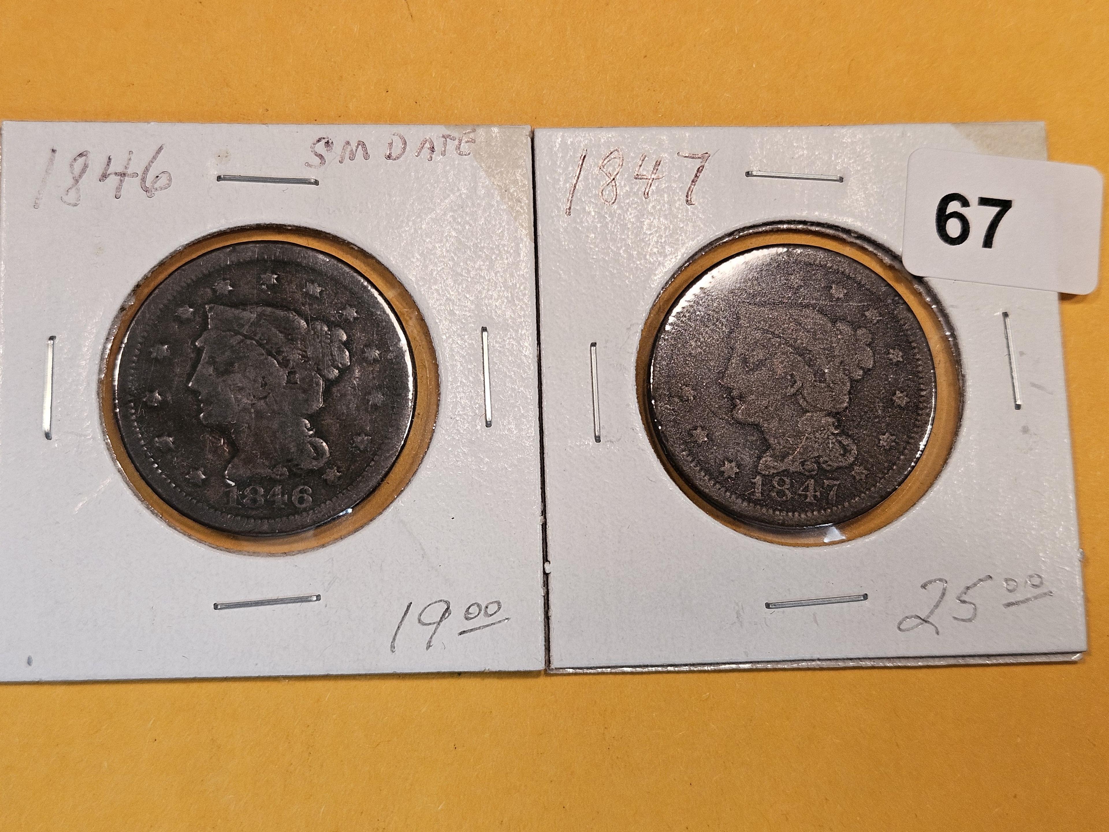 1846 and 1847 Braided Hair Large Cents