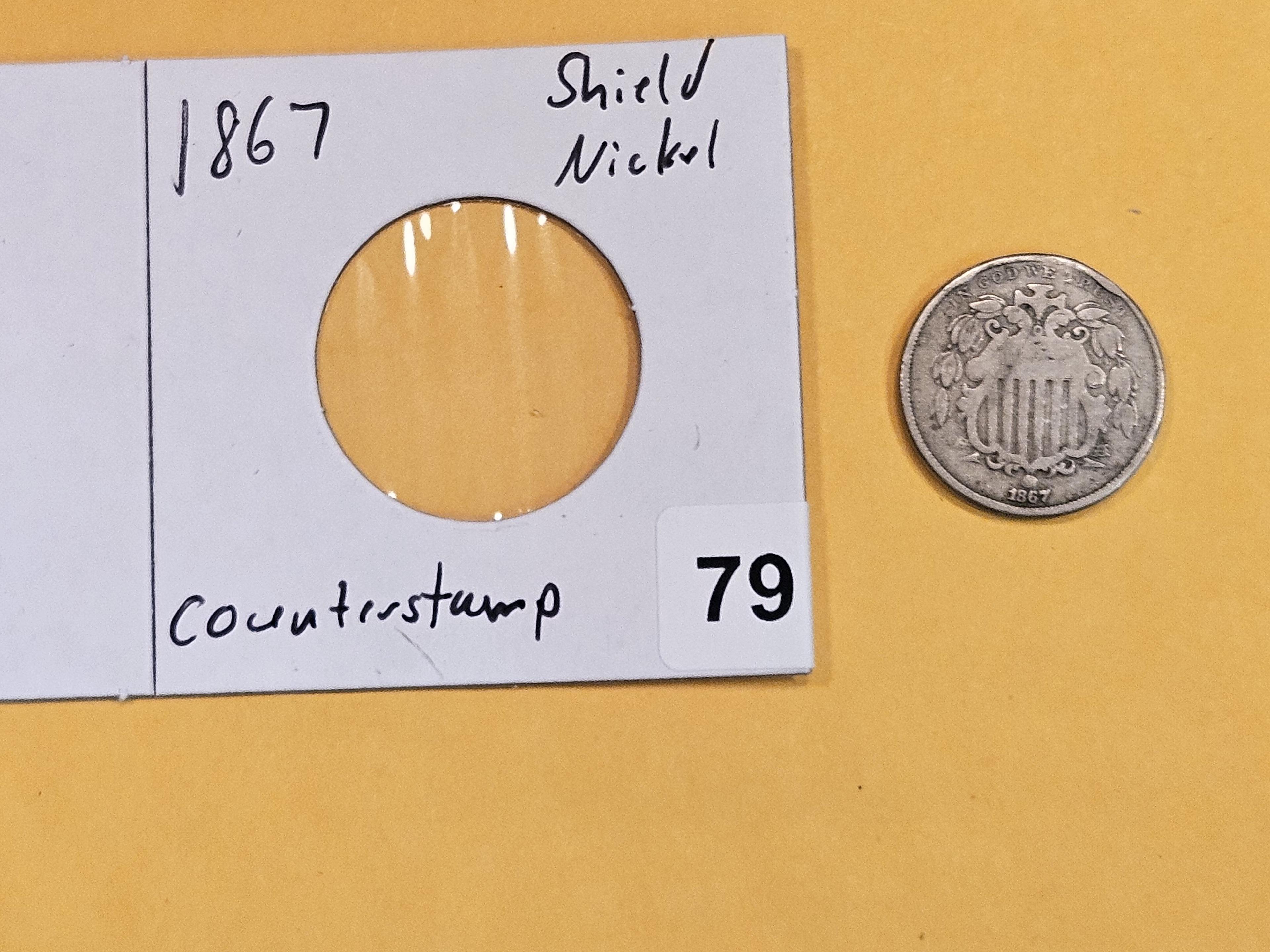 COUNTERSTAMP! Cool 1867 Shield Nickel