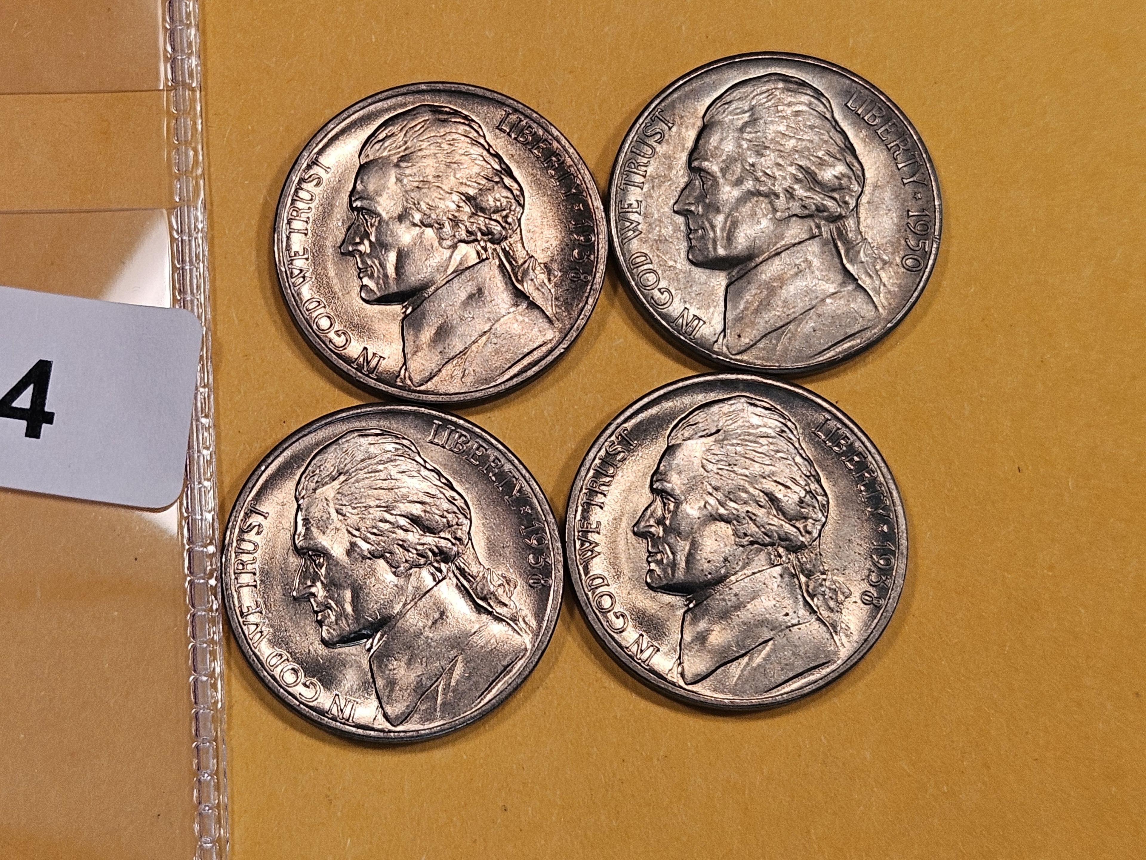 Four Choice to GEM Brilliant Uncirculated 1938-D Jefferson Nickels