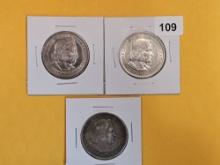 Three 1892 and 1893 Columbian Commemorative silver half dollars
