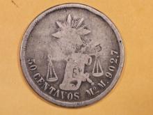 1885 Mexico silver 50 centavos