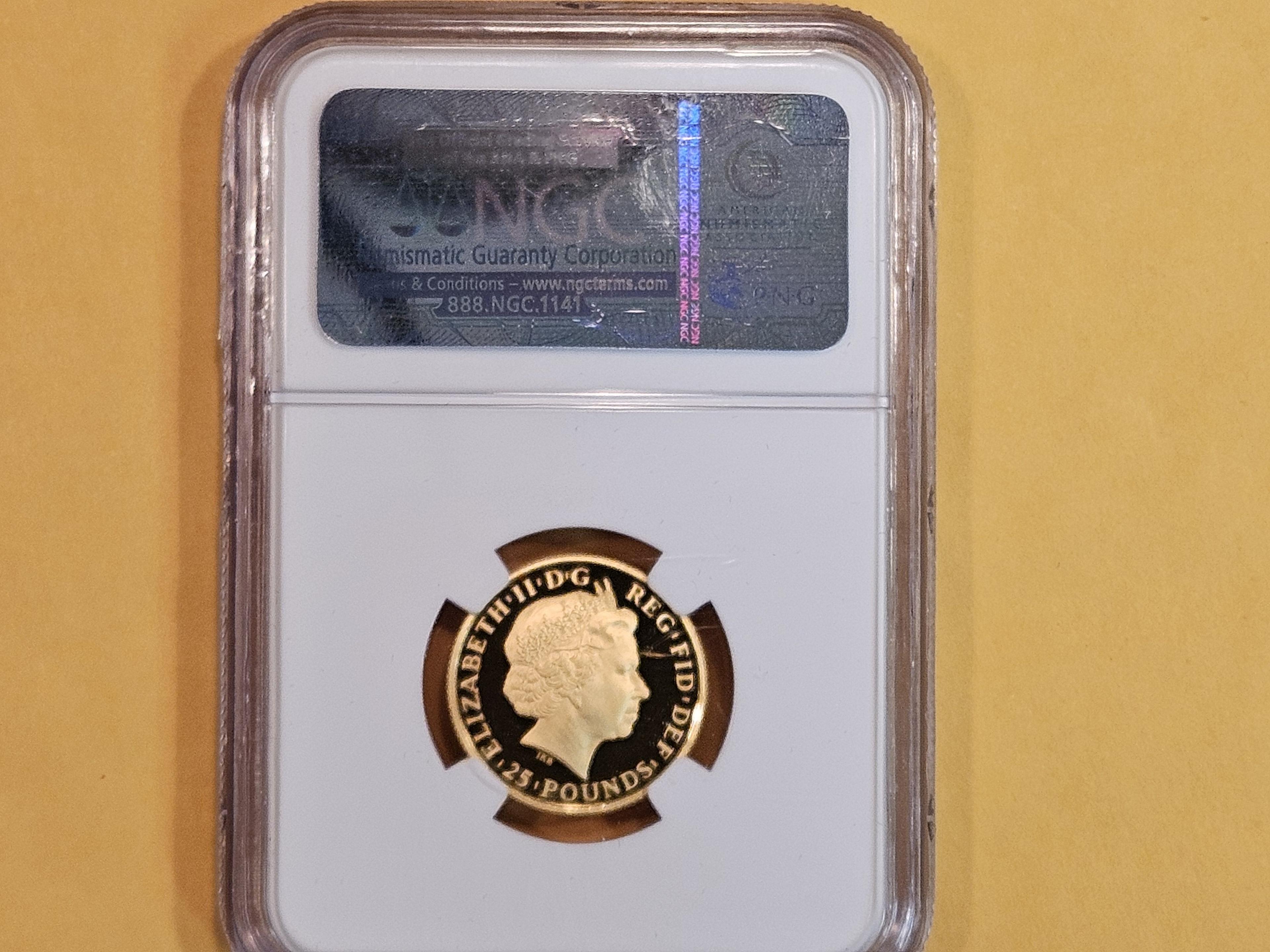 PERFECT GOLD! NGC 2014 Great Britain Gold 25 Pounds in Proof 70 Ultra Cameo