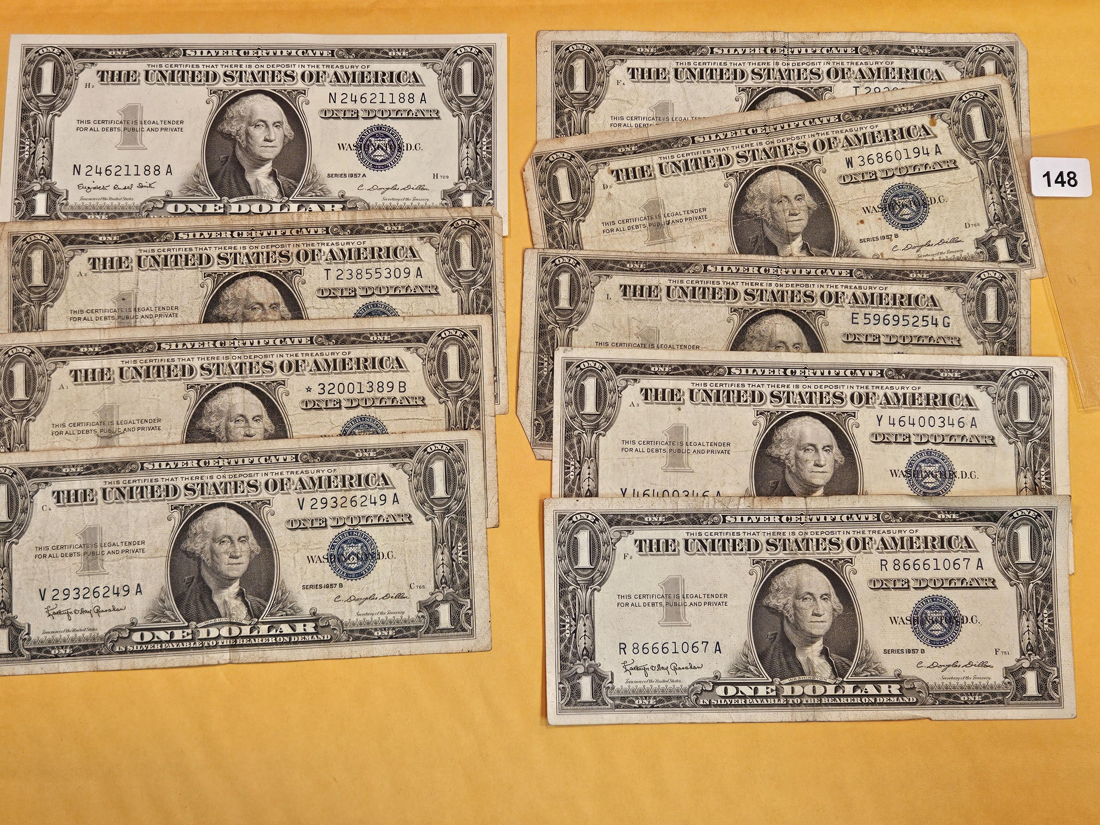 Nine $1 silver certificates