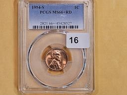 GEM! PCGS 1954-S Wheat cent in Mint State 66 + RED