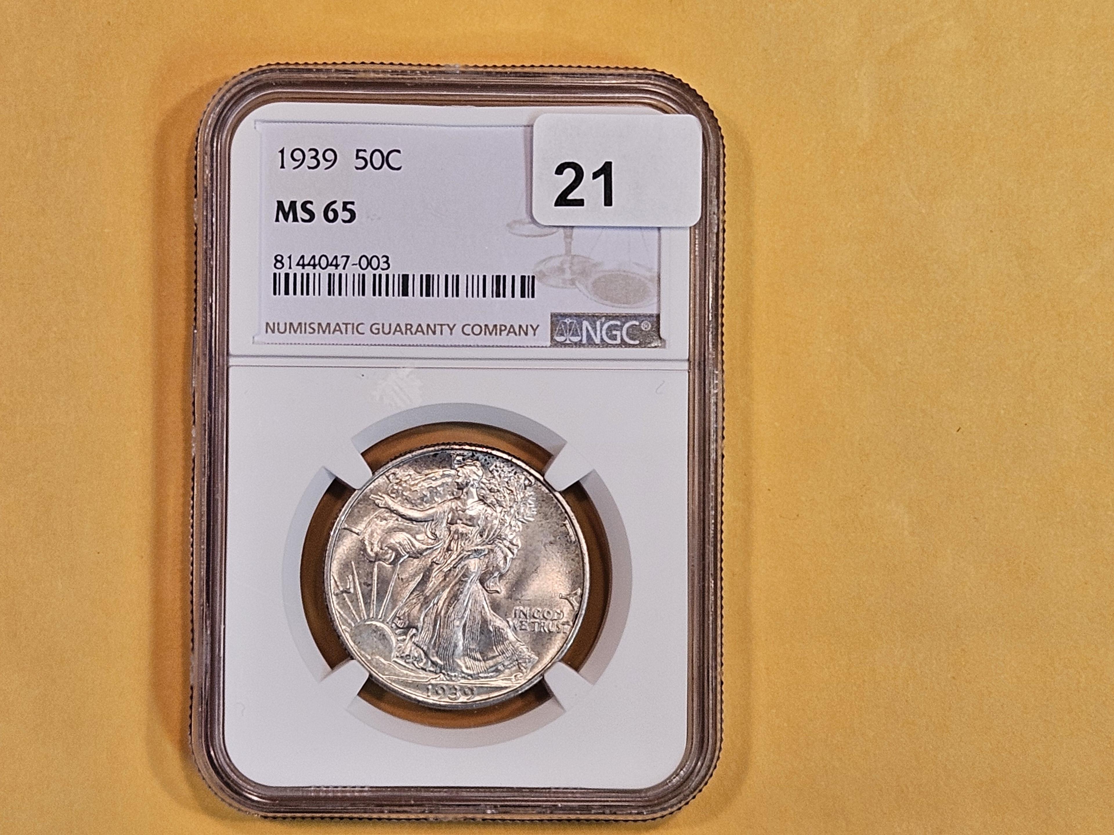 GEM! NGC 1939 Walking Liberty Half Dollar in Mint State 65