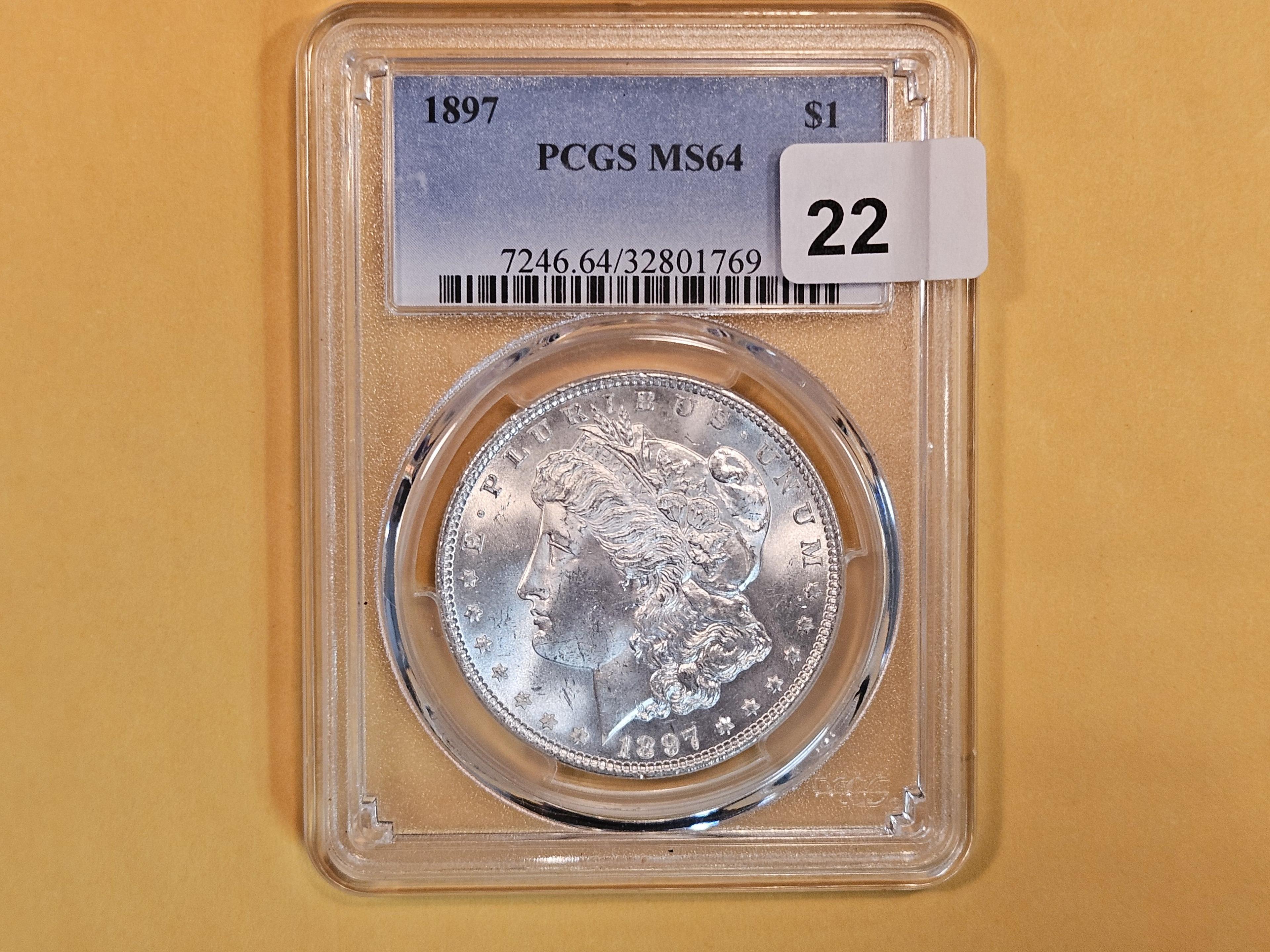 PCGS 1897 Morgan Dollar in Mint State 64