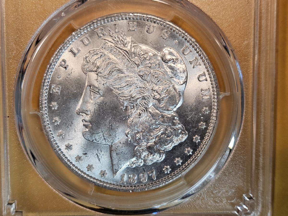 PCGS 1897 Morgan Dollar in Mint State 64