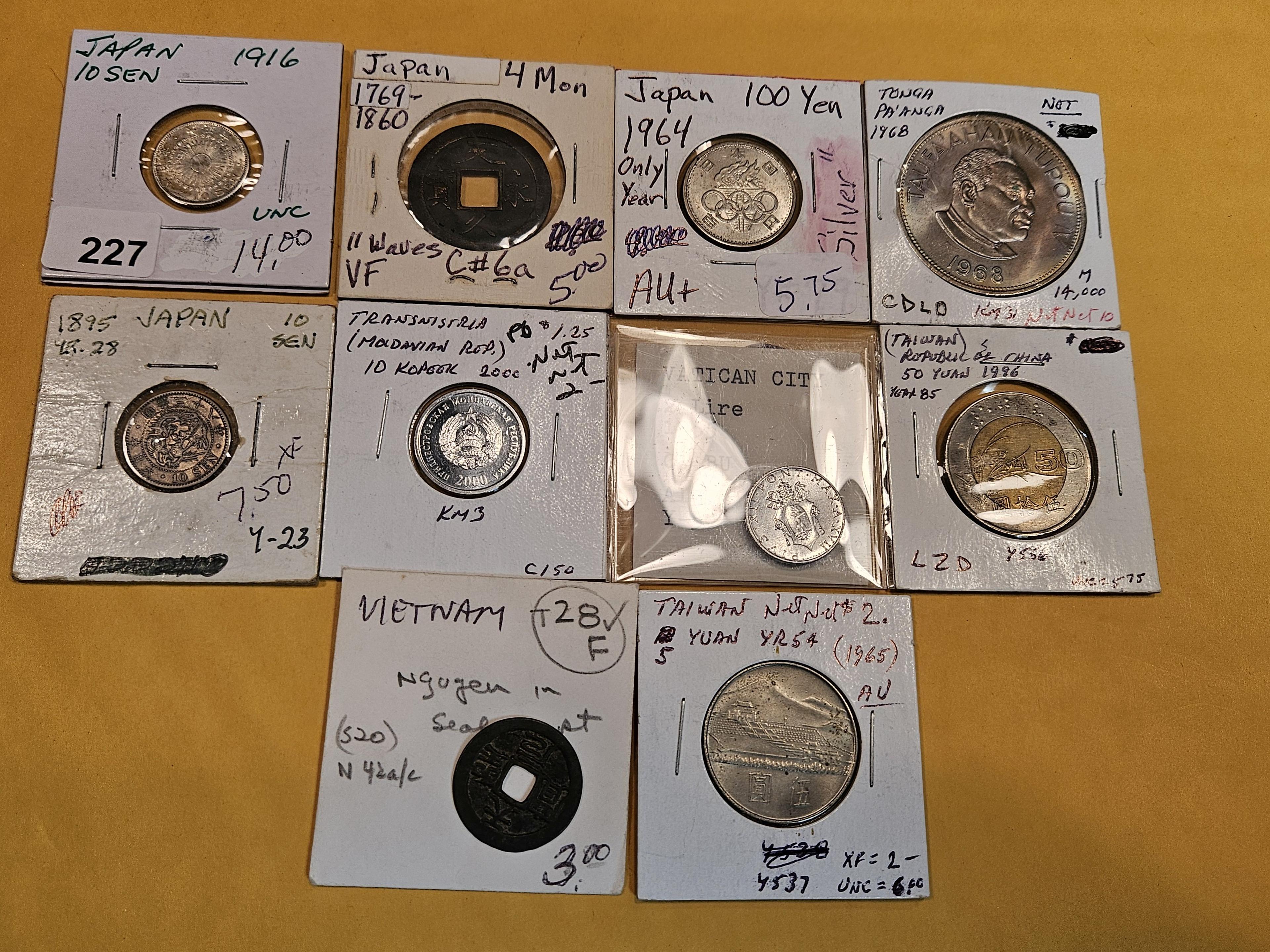 Ten fun mixed World Coins