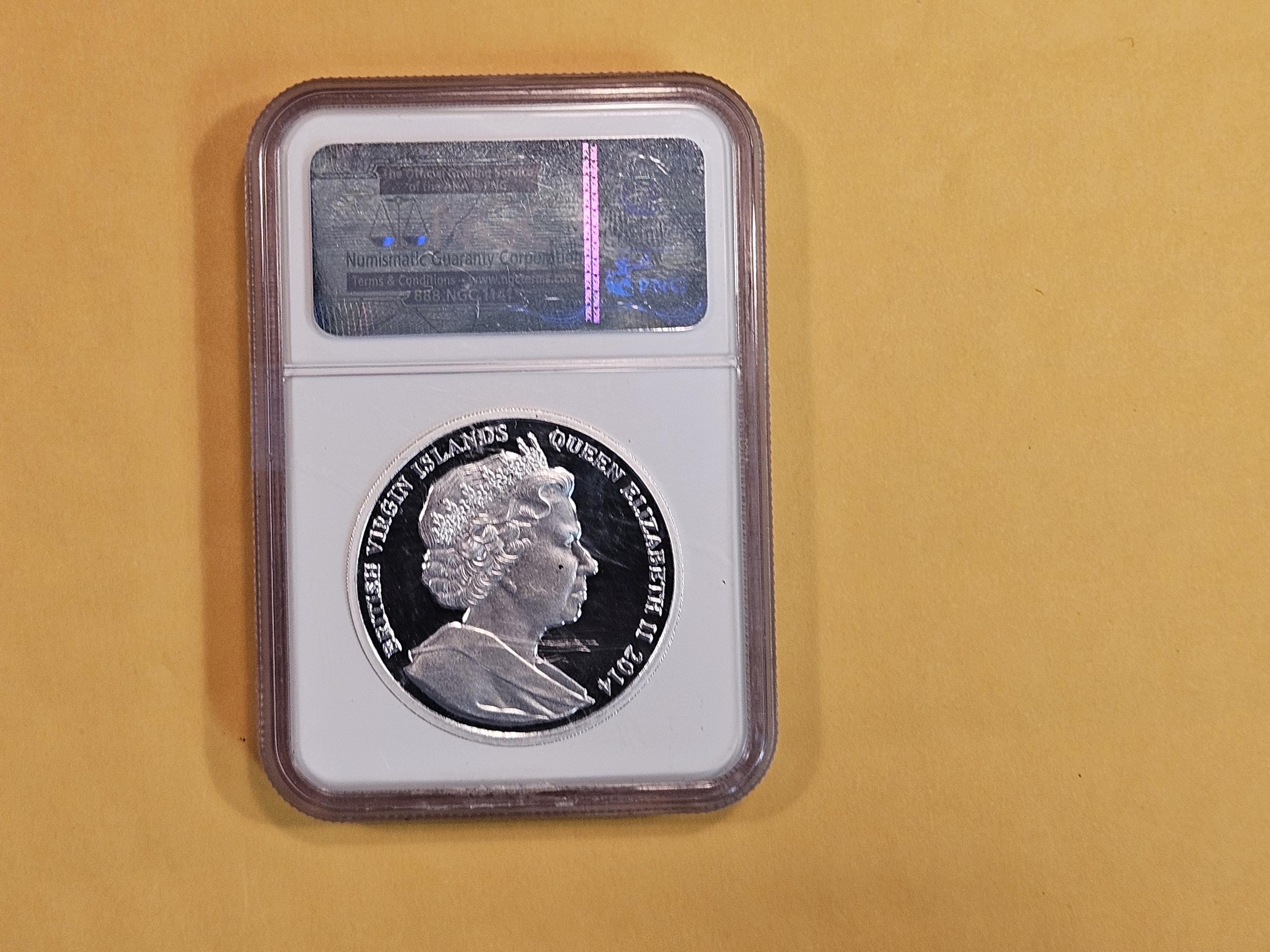HIGH RELIEF! NGC 2014 British Virgin Islands Silver Ten Dollars in Proof 69 Ultra Cameo