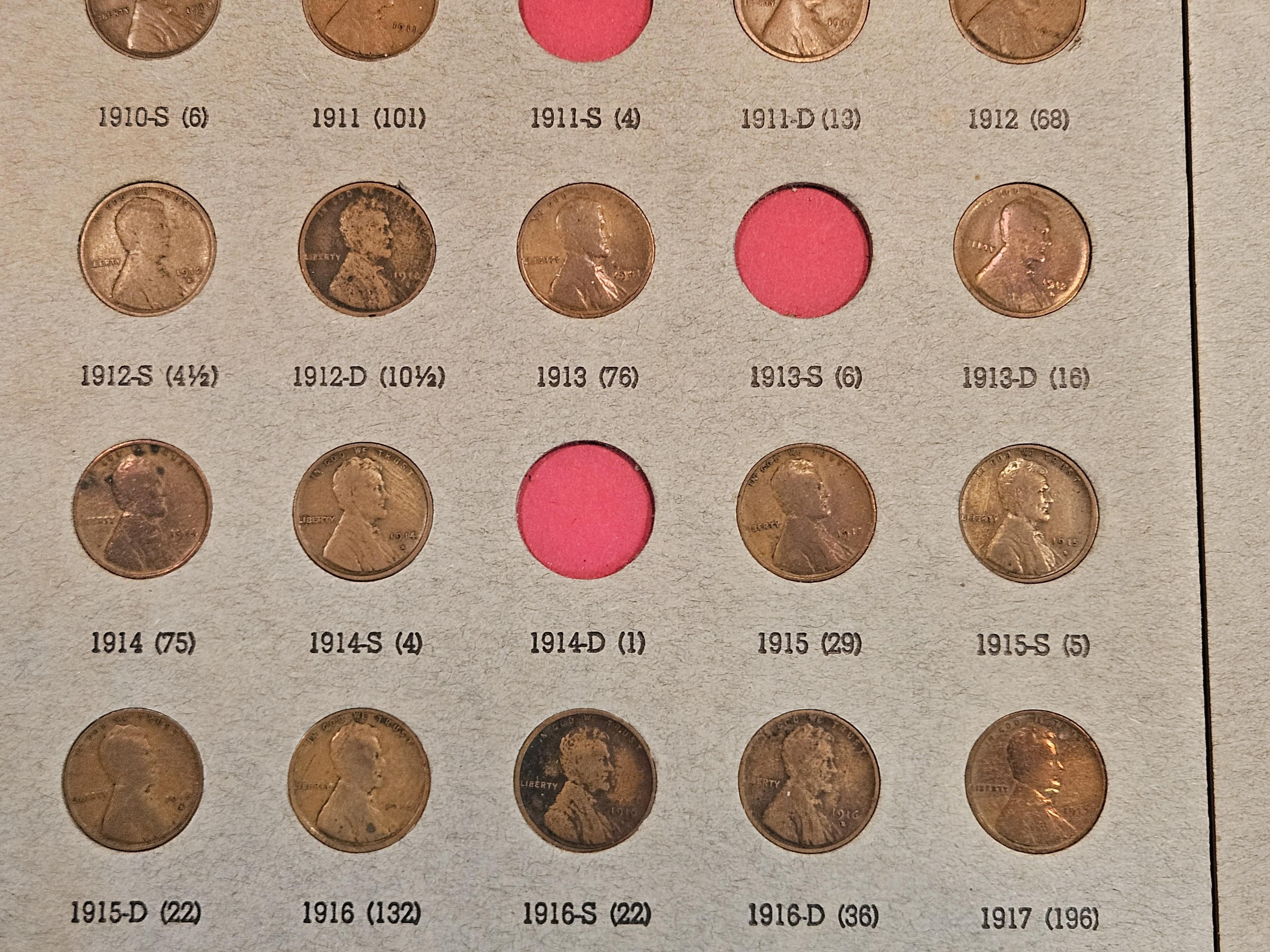 Partially complete set of Lincoln Wheat cents