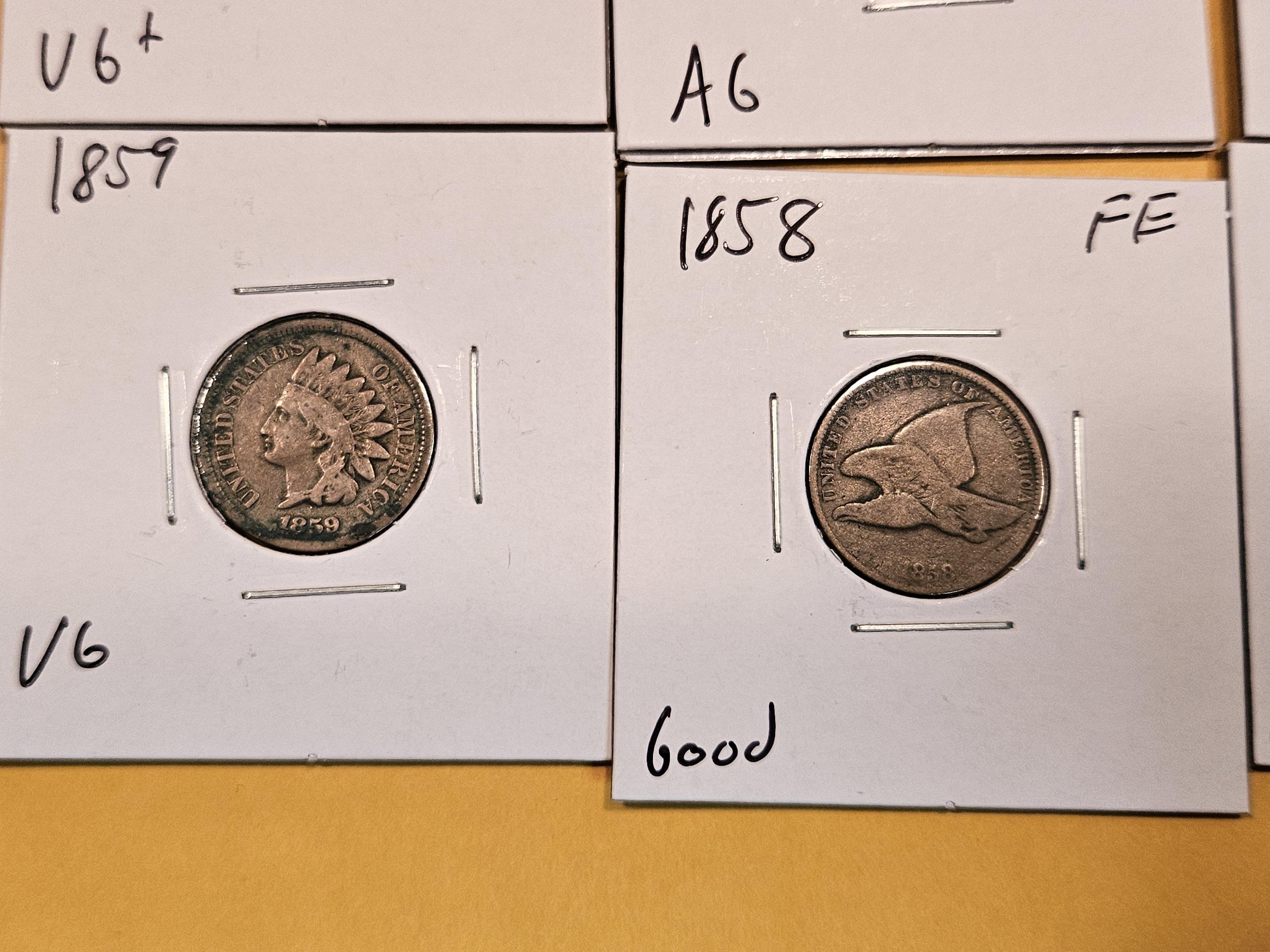 Seven Small Copper-Nickel Indian and Flying Eagle Cents