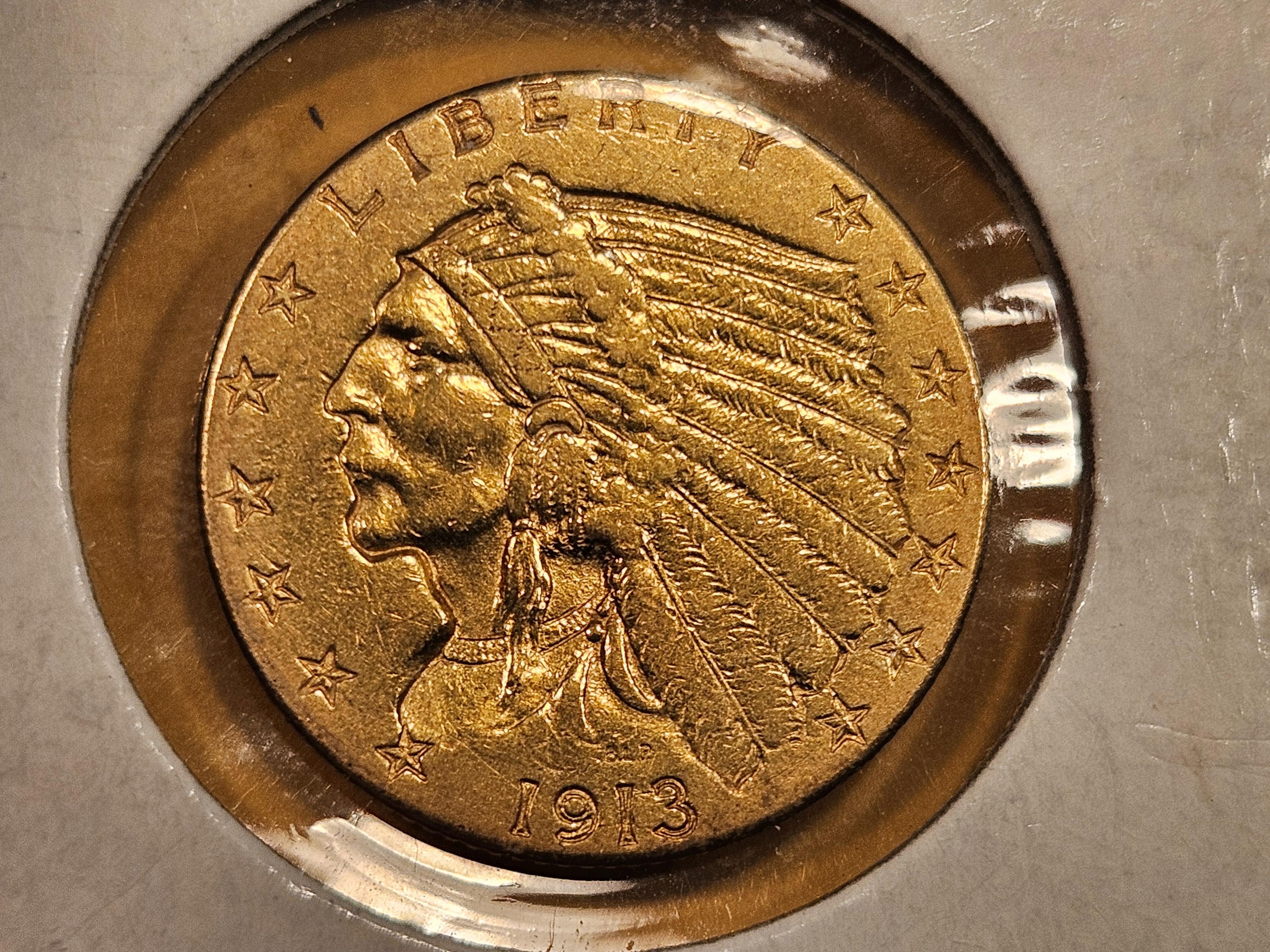 GOLD! 1913 Indian $2.5 Dollars in About Uncirculated