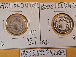 1869, 1870 and 1873 Shield Nickels