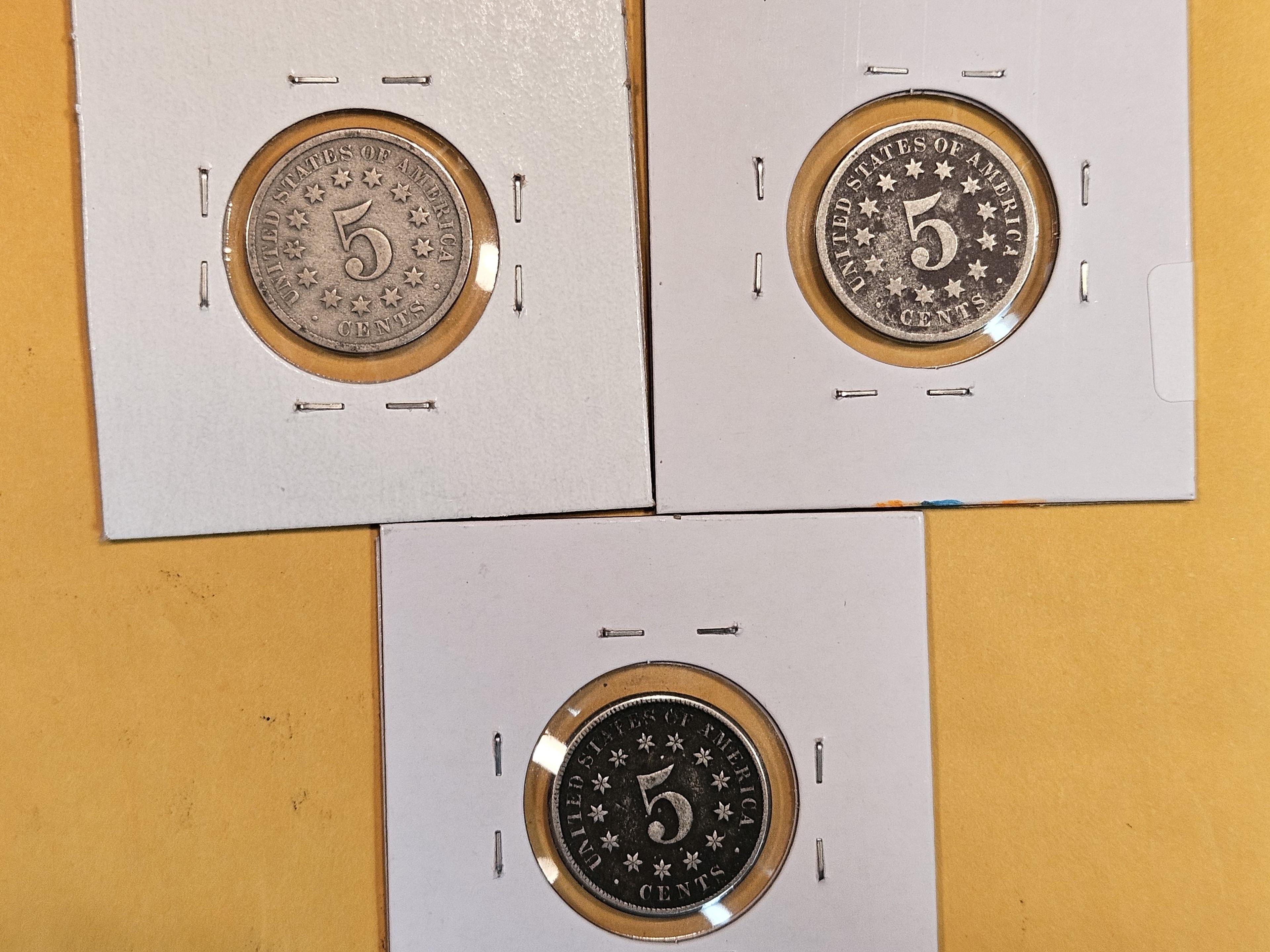 1869, 1870 and 1873 Shield Nickels