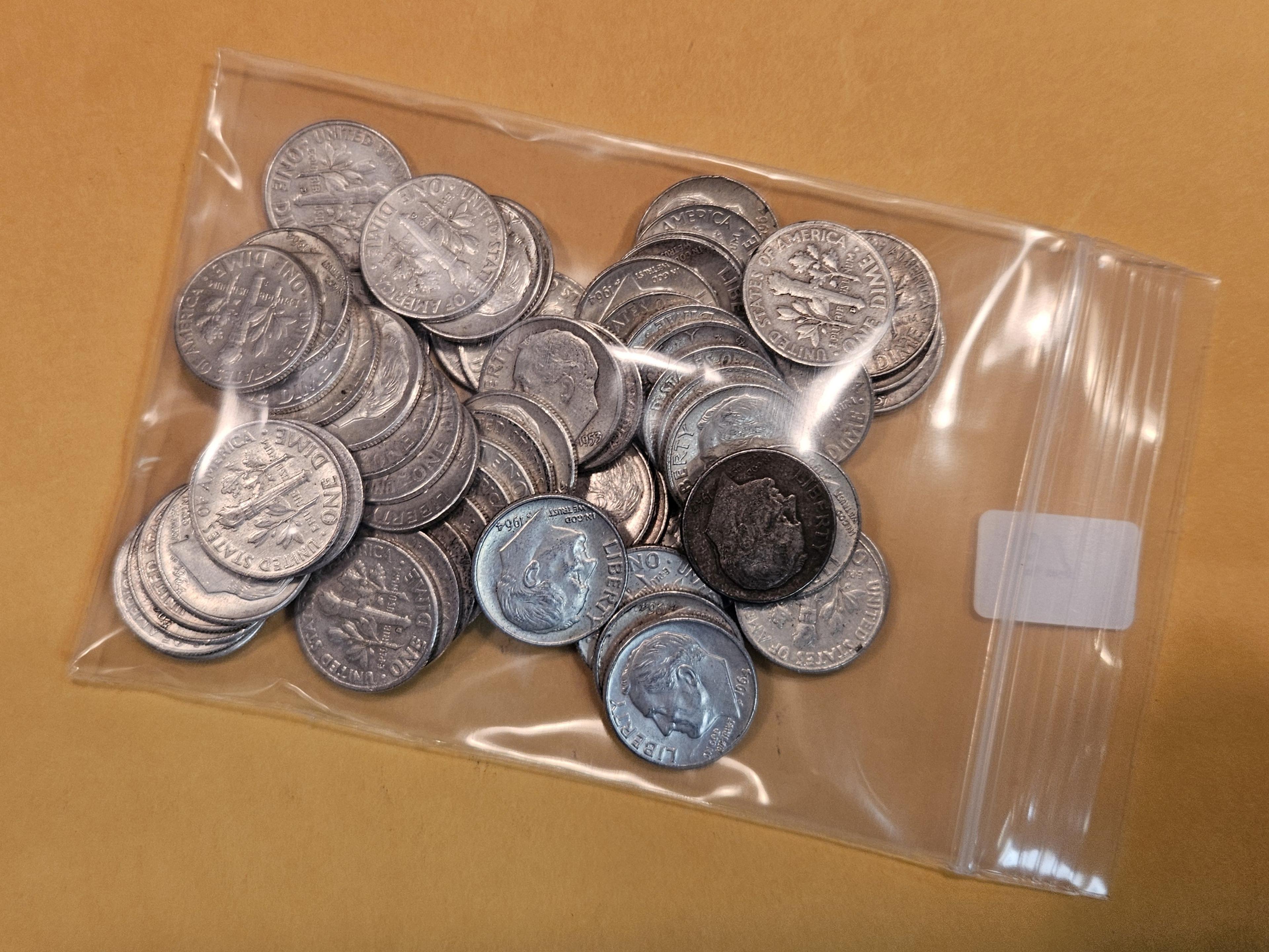 Sixty Silver Roosevelt Dimes
