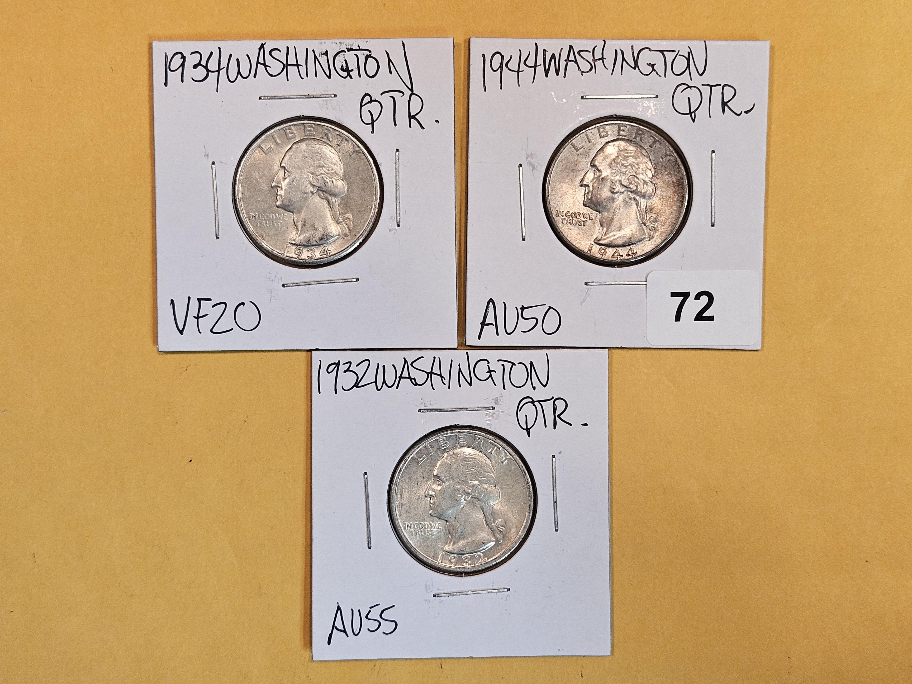 Three older silver Washington Quarters
