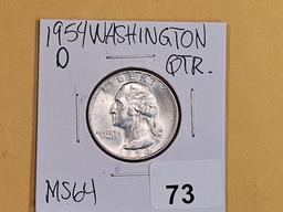 Choice Brilliant Uncirculated plus 1954-D silver Washington Quarter