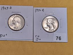 1943-D and 1954-D silver Washington Quarters