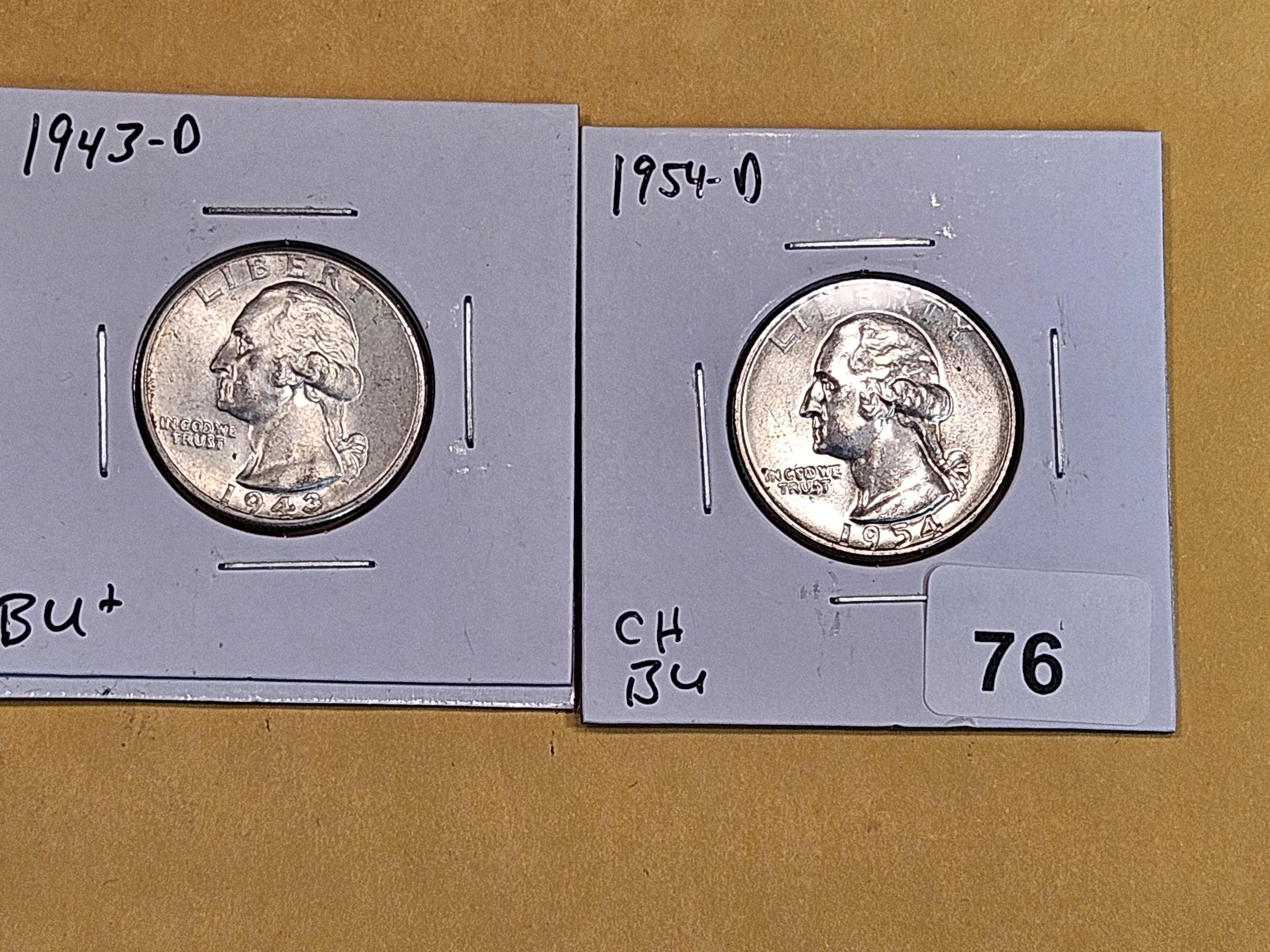1943-D and 1954-D silver Washington Quarters