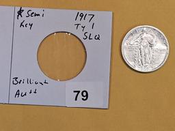 Brilliant About Uncirculated ++ 1917 Type 1 Standing Liberty Quarter