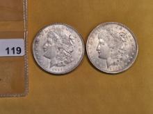 Two 1921 Morgan Dollars