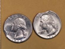 ERRORS! Two Very Choice Brilliant Uncirculated Washington Quarters