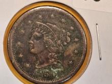 1850 Braided hair Large Cent in About Uncirculated ++ - details