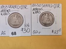 1853 and 1853-O Seated Liberty Quarters