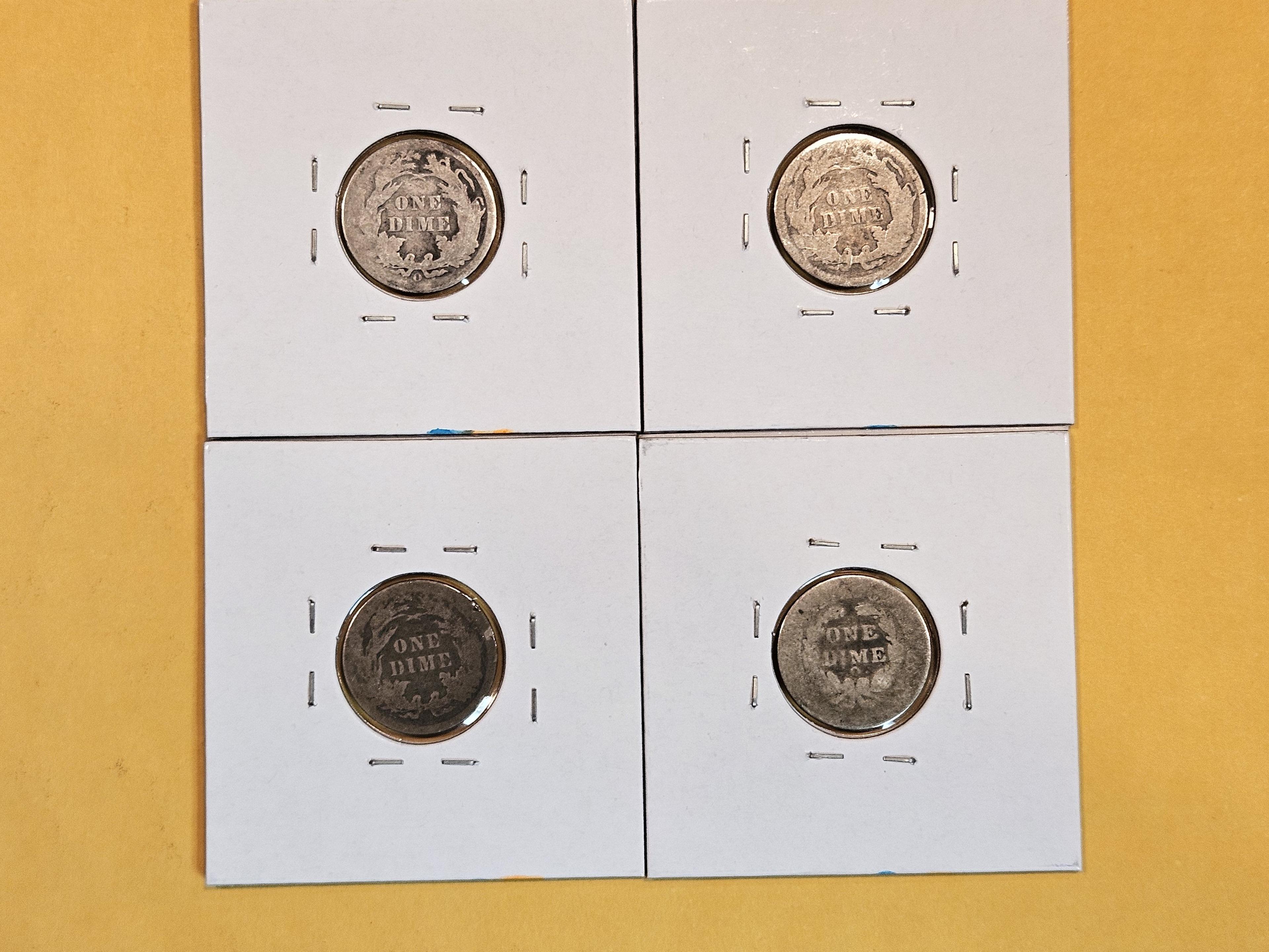 Four mixed Seated Liberty Silver Dimes