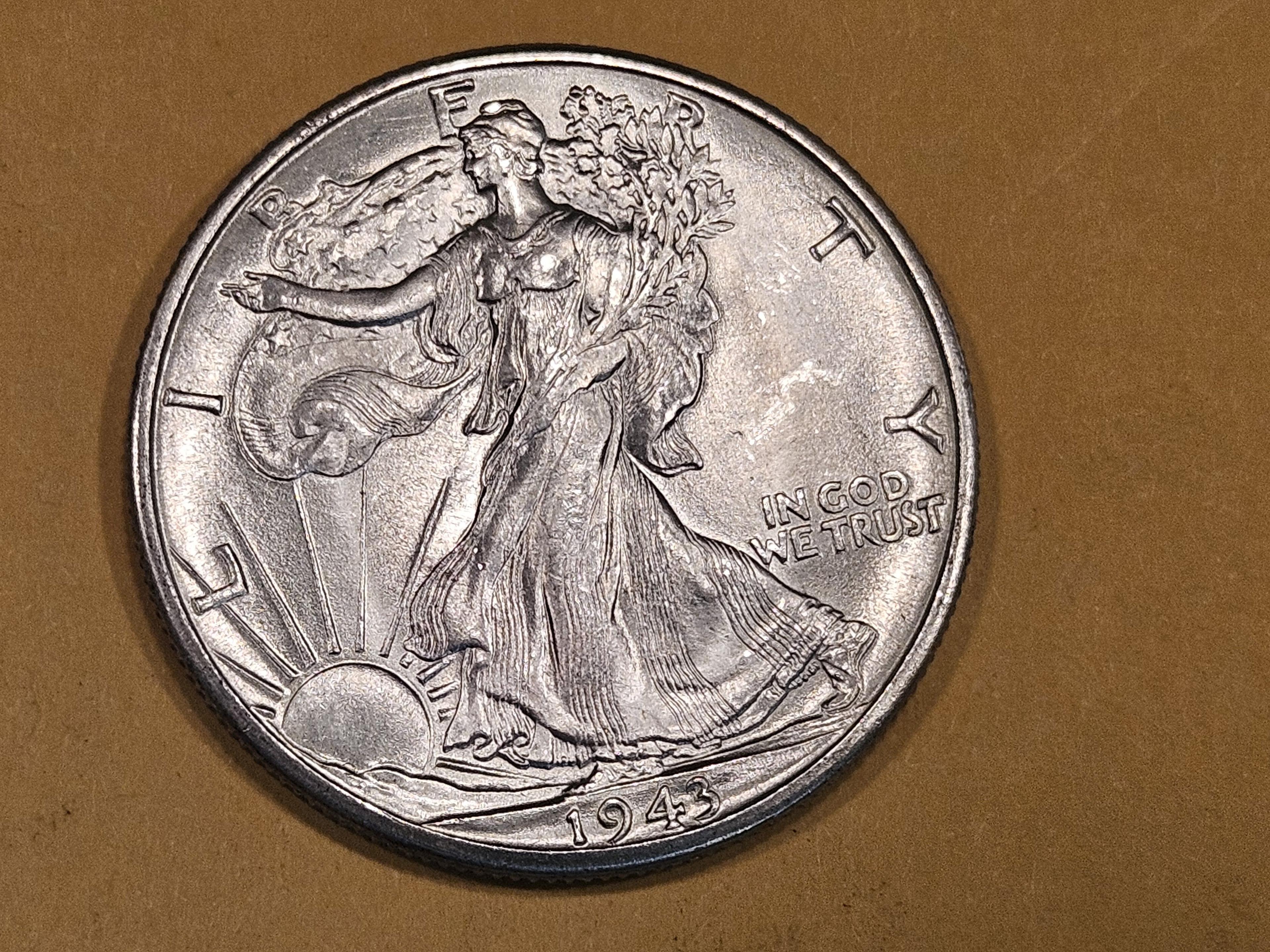 Very Choice Brilliant Uncirculated 1943-D Walking Liberty Half Dollar