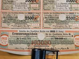 Cool, Uncirculated, 1922 Germany 100,000 Mark Bond with coupon sheet