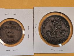 1850 and 1857 Upper Canada half penny and penny tokens
